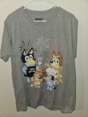 Bluey Mens Gray Bbq Tshirt Size Xl